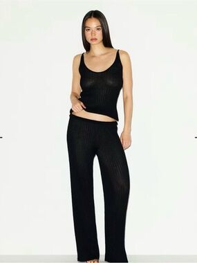 Skims SHEER KNIT STRAIGHT LEG PANT | ONYX / XS